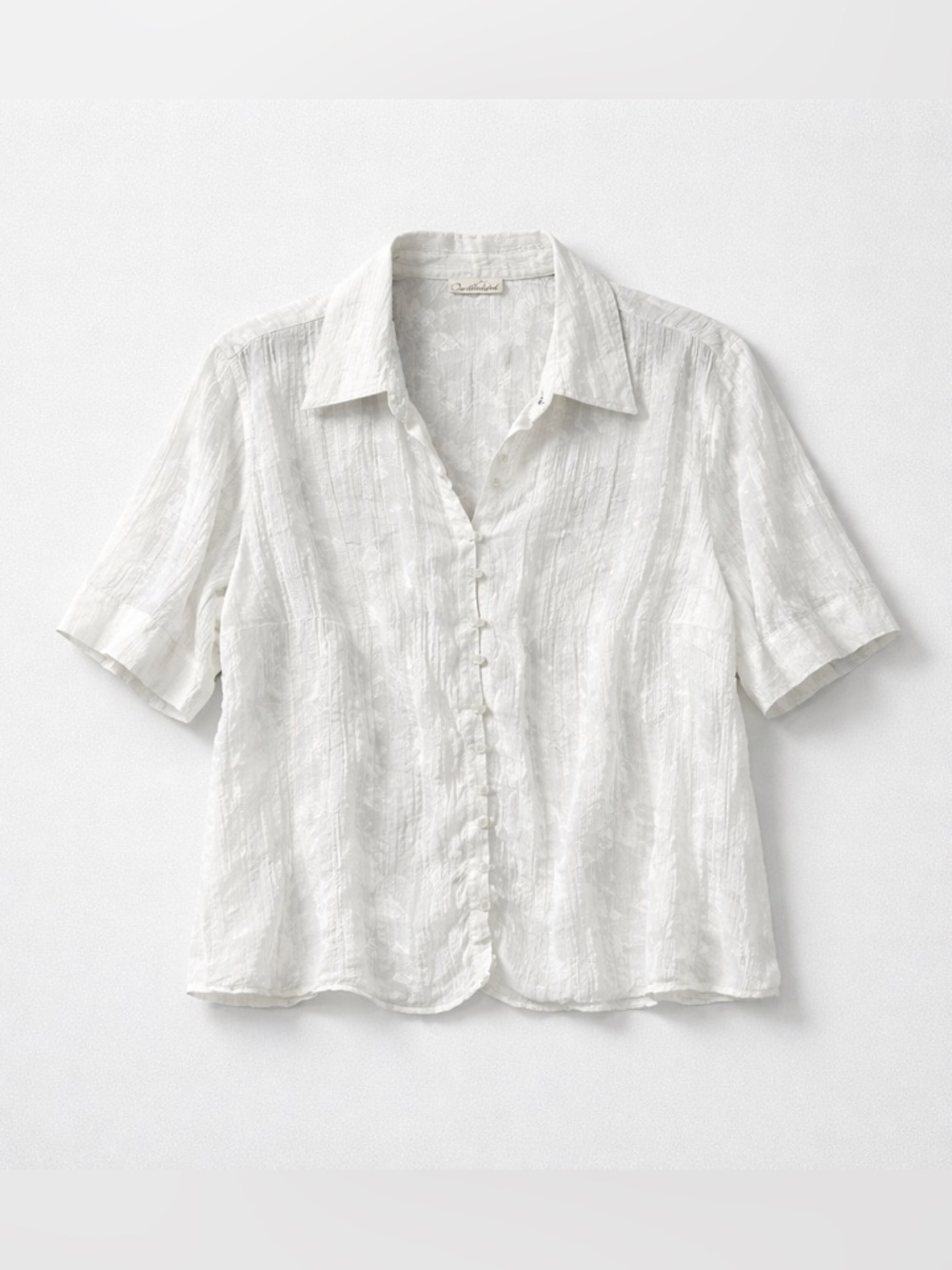 White Short Sleeve Button-Up Shirt | Textured Fabric | Relaxed Fit